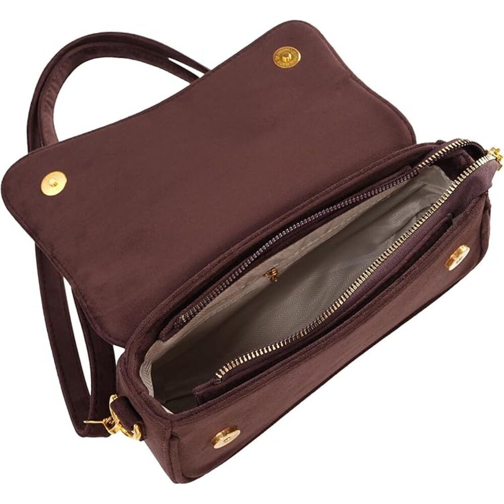 Women Suede Coffee Imported Casual Leather Waterproof Lightweight Hobo Handbag - Picture 3 of 4